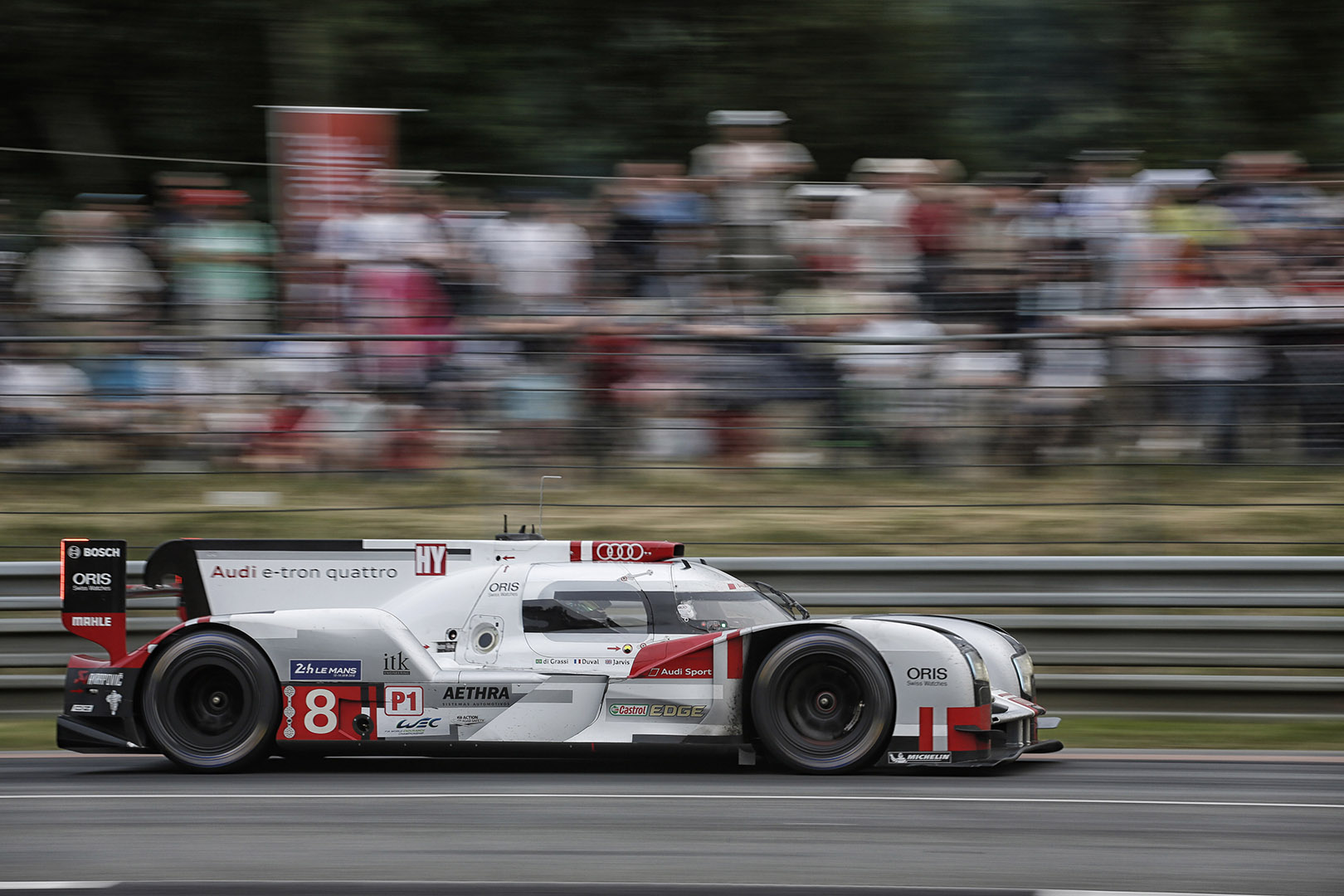 08 DUVAL Loic (FRA) DI GRASSI Lucas (BRA) JARVIS Oliver (GBR) AUDI R18 ETron Quattro team Audi Sport Joest action during the 2015 Le Mans 24 hours race, from June 13 to 14th 2015, at Le Mans circuit, France. Photo Francois Flamand / DPPI